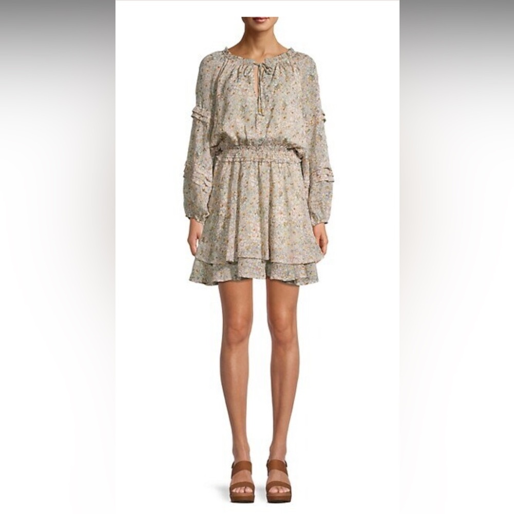 Pookie & Sebastian boho metallic floral sun dress flowy fall dress with tassels